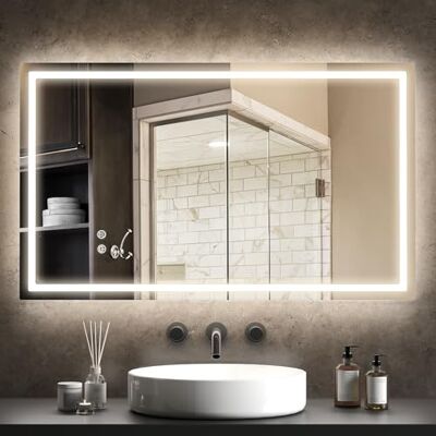 HOMCOM Miroir Salle de Bain éclairage LED 100 x 60 cm, Miroir Lumineux Salle de Bain Mural avec Interrupteur Tactile, lumière réglable 3 Couleurs, Anti-buée, mémoire, IP44 HOMCOM Miroir Salle de Bain éclairage LED 100 x 60 cm, Miroir Lumineux Salle de Bain Mural avec Interrupteur Tactile, lumière réglable 3 Couleurs, Anti-buée, mémoire, IP44