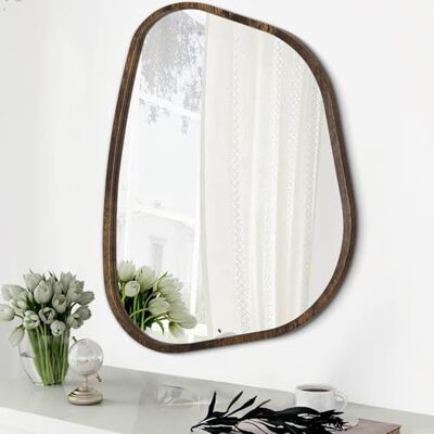 HLFMVWE Miroir d'accentuation asymétrique pour le mur, cadre en bois ovale irrégulier, miroir mural unique moderne, décoratif, bohème, coiffeuse, salle de bain, salon, chambre à coucher HLFMVWE Miroir d'accentuation asymétrique pour le mur, cadre en bois ovale irrégulier, miroir mural unique moderne, décoratif, bohème, coiffeuse, salle de bain, salon, chambre à coucher