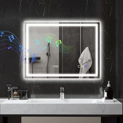HOMCOM Miroir Salle de Bain Bluetooth avec Éclairage LED 60 x 80 cm Argent Miroir Lumineux Salle de Bain Mural, Interrupteur Tactile, Lumière Réglable 3 Couleurs, Anti-Buée, Mémoire HOMCOM Miroir Salle de Bain Bluetooth avec Éclairage LED 60 x 80 cm Argent Miroir Lumineux Salle de Bain Mural, Interrupteur Tactile, Lumière Réglable 3 Couleurs, Anti-Buée, Mémoire