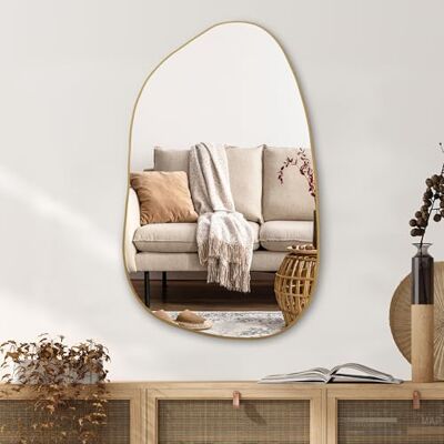 PERFNIQUE Miroir mural asymétrique irrégulier 85 x 52 cm Miroir doré moderne Décoration murale bohème vintage pour salle de bain, chambre à coucher, salon, entrée, cheminée, fixation murale PERFNIQUE Miroir mural asymétrique irrégulier 85 x 52 cm Miroir doré moderne Décoration murale bohème vintage pour salle de bain, chambre à coucher, salon, entrée, cheminée, fixation murale