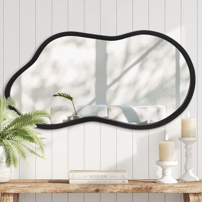 AAZZKANG Miroir mural asymétrique moderne avec cadre en bois Noir Pour salle de bain, chambre à coucher, salon, entrée Grand format 45 x 25 cm AAZZKANG Miroir mural asymétrique moderne avec cadre en bois Noir Pour salle de bain, chambre à coucher, salon, entrée Grand format 45 x 25 cm
