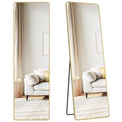 SONGMICS Grand miroir sur pied, 150 x 40 cm, rectangulaire, verre trempé Cadre en aluminium pour chambre à coucher, salon, dressing, or pâle, collection BERIT LFM034AB01V1 SONGMICS Grand miroir sur pied, 150 x 40 cm, rectangulaire, verre trempé Cadre en aluminium pour chambre à coucher, salon, dressing, or pâle, collection BERIT LFM034AB01V1