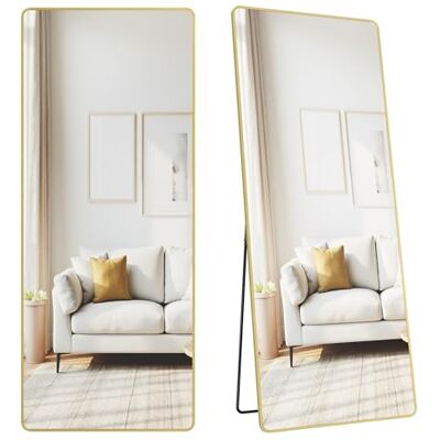SONGMICS Miroir Intégral, 165 x 60 cm, Miroir Rectangulaire sur Pied, à Poser au Sol, Cadre en Alliage d’Aluminium, Verre Trempé, pour Chambre, Salon, Dressing, Doré Clair LFM038AB01 SONGMICS Miroir Intégral, 165 x 60 cm, Miroir Rectangulaire sur Pied, à Poser au Sol, Cadre en Alliage d’Aluminium, Verre Trempé, pour Chambre, Salon, Dressing, Doré Clair LFM038AB01