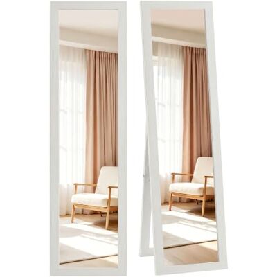 HOMCOM Miroir Rectangulaire sur Pied Cadre en Bois 37x157cm Blanc Mural ou à Poser, pour Salon Chambre à Coucher HOMCOM Miroir Rectangulaire sur Pied Cadre en Bois 37x157cm Blanc Mural ou à Poser, pour Salon Chambre à Coucher