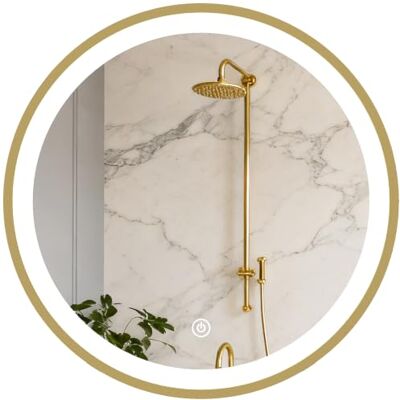 HOMCOM Miroir Salle de Bain avec Éclairage LED Rond 40 cm Doré Miroir Lumineux Mural, 3 Températures de Couleur, Luminosité Réglable, Interrupteur Tactile HOMCOM Miroir Salle de Bain avec Éclairage LED Rond 40 cm Doré Miroir Lumineux Mural, 3 Températures de Couleur, Luminosité Réglable, Interrupteur Tactile