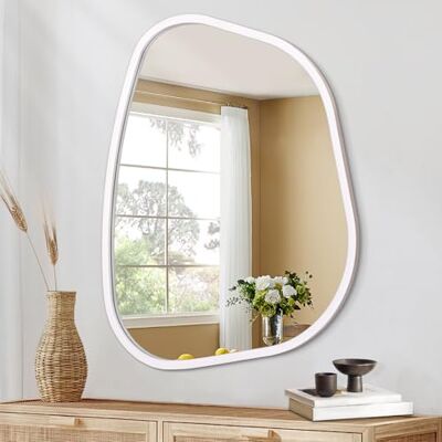 HLFMVWE Miroir Mural Ovale Irrégulier Grand Blanc 50 x 40 cm Asymétrique Moderne Cadre en Bois Artiste Décoration Salon Chambre Salle de Bain HLFMVWE Miroir Mural Ovale Irrégulier Grand Blanc 50 x 40 cm Asymétrique Moderne Cadre en Bois Artiste Décoration Salon Chambre Salle de Bain