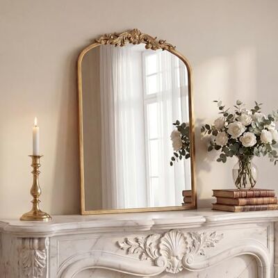 PERFNIQUE Miroir vintage doré, 76 x 48 cm, miroir baroque antique arqué pour mur, en laiton, décoration murale traditionnelle pour salle de bain, salon, cheminée, entrée, couloir (76 x 48 cm) PERFNIQUE Miroir vintage doré, 76 x 48 cm, miroir baroque antique arqué pour mur, en laiton, décoration murale traditionnelle pour salle de bain, salon, cheminée, entrée, couloir (76 x 48 cm)