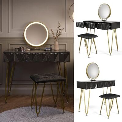Vicco Coiffeuse "Ruby", Noir, 100cm avec miroir LED et tabouret, Espace de rangement pour maquillage, produits capillaires et de soin à portée de main Vicco Coiffeuse "Ruby", Noir, 100cm avec miroir LED et tabouret, Espace de rangement pour maquillage, produits capillaires et de soin à portée de main