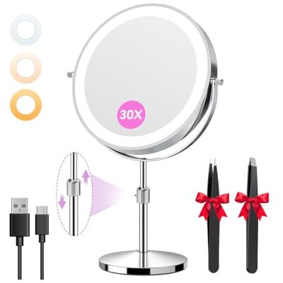 Auxmir Miroir Grossissant Lumineux 5000 mAh, Hauteur Réglable, Argenté Hauteur réglable 38-47 cm, rotation 360°, commande double face, 3 modes d'éclairage réglables, idéal pour toute la famille Auxmir Miroir Grossissant Lumineux 5000 mAh, Hauteur Réglable, Argenté Hauteur réglable 38-47 cm, rotation 360°, commande double face, 3 modes d'éclairage réglables, idéal pour toute la famille