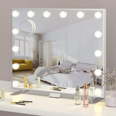 ADDCOLOR Hollywood Miroir Maquillage Lumineux, Miroir Coiffeuse avec USB Port de Charge et Téléphone Support, 14 Ampoules LED et 3 Réglable Déclairage Modes Miroir Mural (60 * 18 * 52.3CM) ADDCOLOR Hollywood Miroir Maquillage Lumineux, Miroir Coiffeuse avec USB Port de Charge et Téléphone Support, 14 Ampoules LED et 3 Réglable Déclairage Modes Miroir Mural (60 * 18 * 52.3CM)