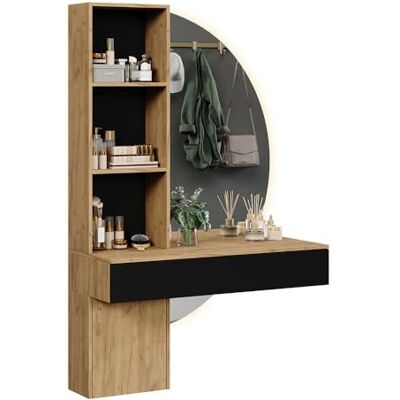 Vicco Coiffeuse "Melora", Chêne/noir, 100cm avec miroir LED, pour le rangement des cosmétiques et accessoires Vicco Coiffeuse "Melora", Chêne/noir, 100cm avec miroir LED, pour le rangement des cosmétiques et accessoires
