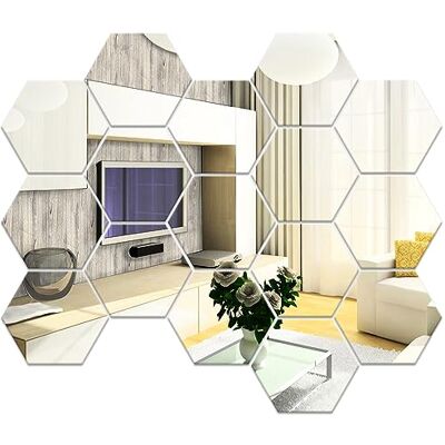 Frevoitna 16 Pièces Miroir Hexagonal Mural, Miroirs Adhésifs Muraux Argent 177×153×90mm, Acrylique pour Canapé, TV, Chambre, Salon Frevoitna 16 Pièces Miroir Hexagonal Mural, Miroirs Adhésifs Muraux Argent 177×153×90mm, Acrylique pour Canapé, TV, Chambre, Salon
