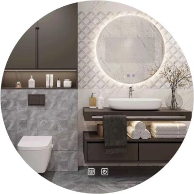 Rea Miroir LED 90 cm HZJ090 Miroir salle de bain moderne rond (chrome) Rea Miroir LED 90 cm HZJ090 Miroir salle de bain moderne rond (chrome)