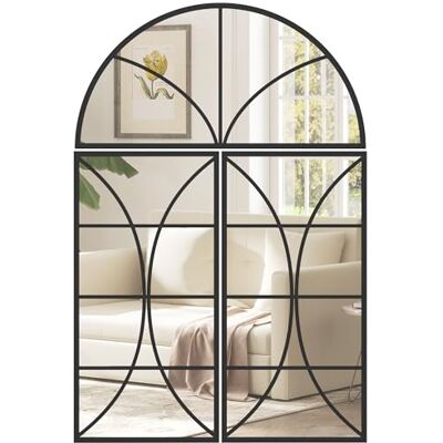 HOMCOM Miroir Mural Arqué 80x120cm Lot de 3 Miroir Verrière Décoratif Noir Forme de Fenêtre, Verre Trempé Incassable, Cadre en Métal, Salon, Chambre à Coucher, Couloir HOMCOM Miroir Mural Arqué 80x120cm Lot de 3 Miroir Verrière Décoratif Noir Forme de Fenêtre, Verre Trempé Incassable, Cadre en Métal, Salon, Chambre à Coucher, Couloir