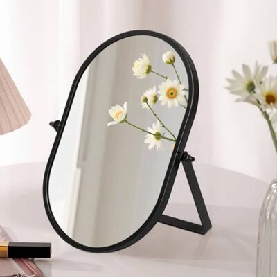 Gosider Miroir de maquillage ovale Cadre en métal noir Portable Rotatif Brillant Pour coiffeuse, salle de bain, chambre à coucher, bureau Gosider Miroir de maquillage ovale Cadre en métal noir Portable Rotatif Brillant Pour coiffeuse, salle de bain, chambre à coucher, bureau