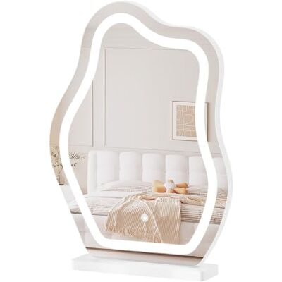 WOLTU Miroir de maquillage avec lumière LED 3 couleurs Design en forme de nuages, base avec organisateur pour accessoires Idéal pour vanité et chambre à coucher WOLTU Miroir de maquillage avec lumière LED 3 couleurs Design en forme de nuages, base avec organisateur pour accessoires Idéal pour vanité et chambre à coucher