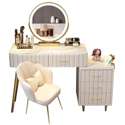 MARIYCH Coiffeuse avec grand miroir et éclairage, coiffeuse moderne avec 5 tiroirs et miroir tactile réglable 3 couleurs, coiffeuse pour chambre, 100 cm, blanc MARIYCH Coiffeuse avec grand miroir et éclairage, coiffeuse moderne avec 5 tiroirs et miroir tactile réglable 3 couleurs, coiffeuse pour chambre, 100 cm, blanc