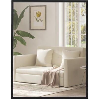HOMCOM Miroir Mural Rectangulaire 90 x 70 cm, Cadre en Bois Noir Idéal pour Salle de Bain, Salon ou Chambre HOMCOM Miroir Mural Rectangulaire 90 x 70 cm, Cadre en Bois Noir Idéal pour Salle de Bain, Salon ou Chambre