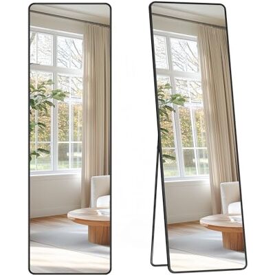 SONGMICS Miroir pleine longueur, 150 x 40 cm, rectangulaire avec support, cadre en alliage d'aluminium, verre trempé, pour chambre à coucher, salon, vestiaire, encre noire LFM034B01 SONGMICS Miroir pleine longueur, 150 x 40 cm, rectangulaire avec support, cadre en alliage d'aluminium, verre trempé, pour chambre à coucher, salon, vestiaire, encre noire LFM034B01