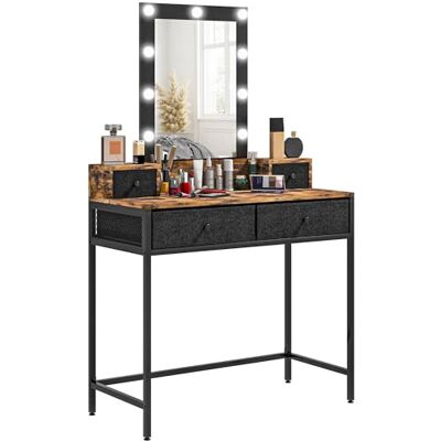 HOMCOM Coiffeuse Miroir LED Intégré 90L x 40l x 148H cm Aspect Bois Foncé Table de maquillage Style Industriel, Miroir LED Réglable, Pied en Métal Noir, 4 Tiroirs en Tissu HOMCOM Coiffeuse Miroir LED Intégré 90L x 40l x 148H cm Aspect Bois Foncé Table de maquillage Style Industriel, Miroir LED Réglable, Pied en Métal Noir, 4 Tiroirs en Tissu