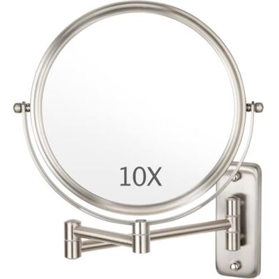 ALHAKIN Miroir de maquillage mural grossissant 10 x 20,3 cm, pivotant à deux faces, finition nickel ALHAKIN Miroir de maquillage mural grossissant 10 x 20,3 cm, pivotant à deux faces, finition nickel