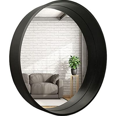 ART Miroir rond moderne, miroir mural profond 8 cm, diamètre 50 cm, bois, couleur noir ART Miroir rond moderne, miroir mural profond 8 cm, diamètre 50 cm, bois, couleur noir