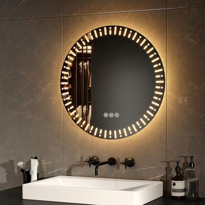 EMKE Miroir de salle de bain rond avec rétroéclairage LED, diamètre 50 cm, avec anti-buée + interrupteur tactile + 3 couleurs de lumière variables, miroir décoratif rond de mode, miroir de salle de EMKE Miroir de salle de bain rond avec rétroéclairage LED, diamètre 50 cm, avec anti-buée + interrupteur tactile + 3 couleurs de lumière variables, miroir décoratif rond de mode, miroir de salle de