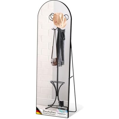 Floordirekt Miroir complet 150 x 40 cm, miroir sur pied incurvé, cadre en alliage d'aluminium, verre trempé, pour chambre à coucher, salon, vestiaire, noir Madison Floordirekt Miroir complet 150 x 40 cm, miroir sur pied incurvé, cadre en alliage d'aluminium, verre trempé, pour chambre à coucher, salon, vestiaire, noir Madison