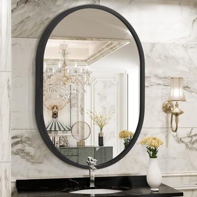 JJUUYOU Miroir ovale noir avec cadre en métal pour salle de bain Miroir mural mat pour chambre à coucher Verre trempé antirouille À suspendre horizontalement ou verticalement JJUUYOU Miroir ovale noir avec cadre en métal pour salle de bain Miroir mural mat pour chambre à coucher Verre trempé antirouille À suspendre horizontalement ou verticalement