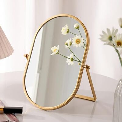 Gosider Miroir de maquillage Inclinable à 90° Ovale Cadre en métal Portable Un côté brillant Pour coiffeuse, salon, chambre à coucher, bureau Gosider Miroir de maquillage Inclinable à 90° Ovale Cadre en métal Portable Un côté brillant Pour coiffeuse, salon, chambre à coucher, bureau