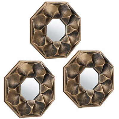 Relaxdays Lot de 3 miroirs, octogone avec ornements, diamètre de 25 cm, décoration, cadre en plastique, doré Relaxdays Lot de 3 miroirs, octogone avec ornements, diamètre de 25 cm, décoration, cadre en plastique, doré