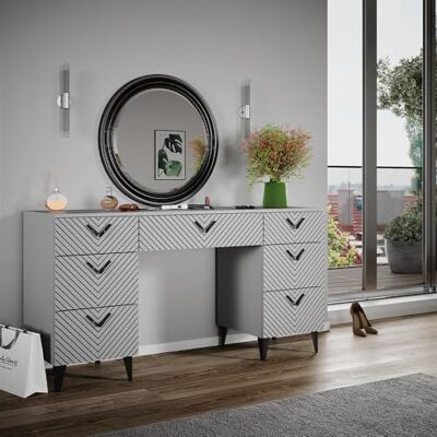 Vicco Coiffeuse "Anett", Gris, 150cm sans miroir, avec 7 tiroirs, Tiroirs pour organiser le désordre Vicco Coiffeuse "Anett", Gris, 150cm sans miroir, avec 7 tiroirs, Tiroirs pour organiser le désordre