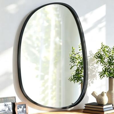 Lzuso Miroir suspendu asymétrique en bois noir Cadre irrégulier, petit, moderne, unique Miroir ovale décoratif pour chambre à coucher, salon, salle de bain, entrée, coiffeuse Lzuso Miroir suspendu asymétrique en bois noir Cadre irrégulier, petit, moderne, unique Miroir ovale décoratif pour chambre à coucher, salon, salle de bain, entrée, coiffeuse