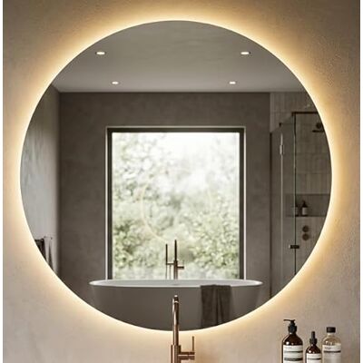 ART Miroir mural rond Salle de bain Diamètre 70 cm Éclairage LED Lumière chaude 3600 K IP44 Grand miroir complet ART Miroir mural rond Salle de bain Diamètre 70 cm Éclairage LED Lumière chaude 3600 K IP44 Grand miroir complet