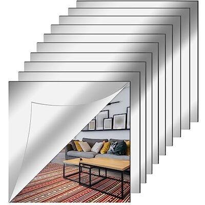 Relota Lot de 10 films miroir muraux flexibles 20 x 20 cm Carreaux de miroir autocollants muraux Acrylique Décoration murale Pour cuisine, salle de bain Relota Lot de 10 films miroir muraux flexibles 20 x 20 cm Carreaux de miroir autocollants muraux Acrylique Décoration murale Pour cuisine, salle de bain