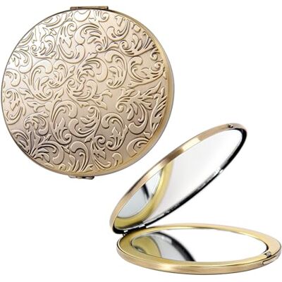 EYIWEITING Mini miroir pliant ovale en métal, pratique, compact, beau, robuste et durable, loupe 1X/2X. (motif ovale bronze) EYIWEITING Mini miroir pliant ovale en métal, pratique, compact, beau, robuste et durable, loupe 1X/2X. (motif ovale bronze)