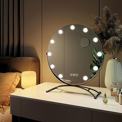 EMKE Miroir de Maquillage Hollywood Rond Diamètre 50cm, Cadre Noir, Miroir grossissant 7X avec 11 Ampoules LED, Interrupteur Tactile, Rotation 360°, Lumière 3000K/4000K/6500K EMKE Miroir de Maquillage Hollywood Rond Diamètre 50cm, Cadre Noir, Miroir grossissant 7X avec 11 Ampoules LED, Interrupteur Tactile, Rotation 360°, Lumière 3000K/4000K/6500K