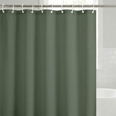 Americanflat Rideau de douche 100% polyester résistant à l'eau avec œillets métalliques et 12 anneaux de rideau de douche pour salle de bain, vert uni, 180 x 188 cm Americanflat Rideau de douche 100% polyester résistant à l'eau avec œillets métalliques et 12 anneaux de rideau de douche pour salle de bain, vert uni, 180 x 188 cm