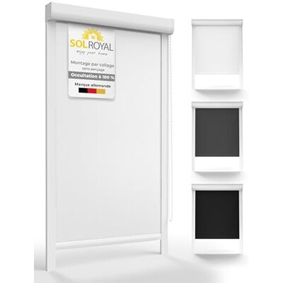 Sol Royal K24 Store enrouleur occultant, rideau thermique et isolant avec rails latéraux 60 x 175 cm, blanc, installation sans perçage Sol Royal K24 Store enrouleur occultant, rideau thermique et isolant avec rails latéraux 60 x 175 cm, blanc, installation sans perçage