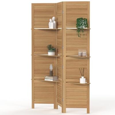 IDMarket Paravent intérieur à 3 panneaux, stores à lattes avec 3 étagères en bois IDMarket Paravent intérieur à 3 panneaux, stores à lattes avec 3 étagères en bois