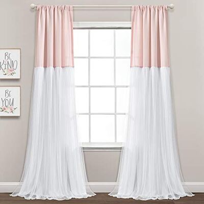 Lush Decor Paire de rideaux de fenêtre en tulle aux couleurs contrastées, 213,4 x 101,6 cm (L x l) Blush et blanc Lush Decor Paire de rideaux de fenêtre en tulle aux couleurs contrastées, 213,4 x 101,6 cm (L x l) Blush et blanc