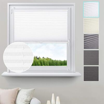 WOLTU Store Plissé Opaque sans Perçage, 55x100 cm, Blanc (Plis) WOLTU Store Plissé Opaque sans Perçage, 55x100 cm, Blanc (Plis)