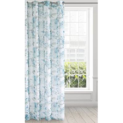 Eurofirany Rideau bleu clair, blanc, imprimé floral, multicolore, à œillets, romantique, léger, perméable, à l'air, à la toile, classique, salon, chambre à coucher, polyester, 140 x 250 cm Eurofirany Rideau bleu clair, blanc, imprimé floral, multicolore, à œillets, romantique, léger, perméable, à l'air, à la toile, classique, salon, chambre à coucher, polyester, 140 x 250 cm
