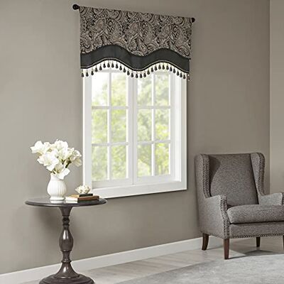 Madison Park Aubrey Rideau jacquard imitation soie avec passe-tringle pour salon, cuisine, chambre à coucher et dortoir, 127 x 45,7 cm, noir Madison Park Aubrey Rideau jacquard imitation soie avec passe-tringle pour salon, cuisine, chambre à coucher et dortoir, 127 x 45,7 cm, noir