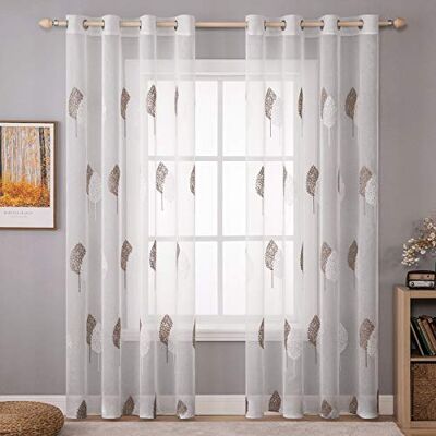 MIULEE Rideaux Voilages Beau Motif Feuilles Marron Blanc, Largeur 140 CM, Hauteur 260, Transparent Voilage Moderne Chambre Salon MIULEE Rideaux Voilages Beau Motif Feuilles Marron Blanc, Largeur 140 CM, Hauteur 260, Transparent Voilage Moderne Chambre Salon