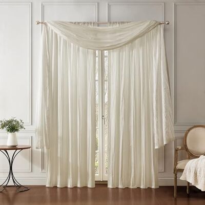 Ensemble de rideaux Venice avec foulard Elrene Home Fashions - 3 panneaux, 132.1x274.3cm, Ivoire Ensemble de rideaux Venice avec foulard Elrene Home Fashions - 3 panneaux, 132.1x274.3cm, Ivoire
