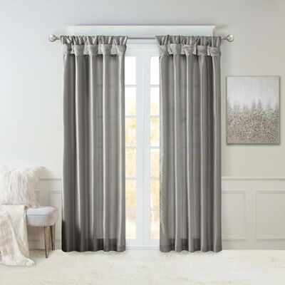Madison Park Emilia Rideau simple en fausse soie avec doublure d'intimité, patte torsadée supérieure, rideau de fenêtre occultant pour salon, chambre, dortoir, 274,3 x 127 cm (l x L), anthracite Madison Park Emilia Rideau simple en fausse soie avec doublure d'intimité, patte torsadée supérieure, rideau de fenêtre occultant pour salon, chambre, dortoir, 274,3 x 127 cm (l x L), anthracite