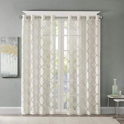 Madison Park Eden Rideaux pour chambre à coucher, voilages légers contemporains modernes pour salon, motif géométrique avec œillets, 127 x 241 cm, ivoire Madison Park Eden Rideaux pour chambre à coucher, voilages légers contemporains modernes pour salon, motif géométrique avec œillets, 127 x 241 cm, ivoire