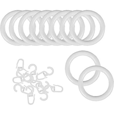 Bestlivings Lot de 40 anneaux de rideau avec crochets à plis, pour ruban universel/galon fronceur, diamètre : 40 mm, couleur : blanc Bestlivings Lot de 40 anneaux de rideau avec crochets à plis, pour ruban universel/galon fronceur, diamètre : 40 mm, couleur : blanc