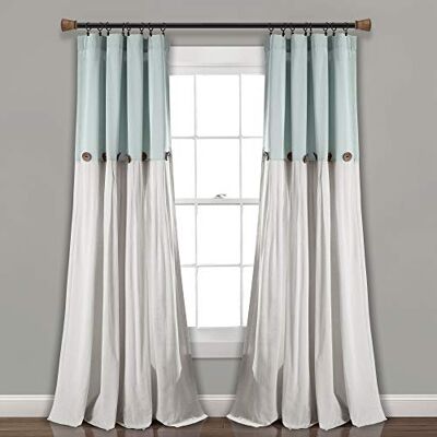 Lush Decor Rideau de fenêtre à boutons en lin, mélange de coton, bleu et blanc cassé, 101,6 cm de large x 213,4 cm de long (lot de 1) Lush Decor Rideau de fenêtre à boutons en lin, mélange de coton, bleu et blanc cassé, 101,6 cm de large x 213,4 cm de long (lot de 1)